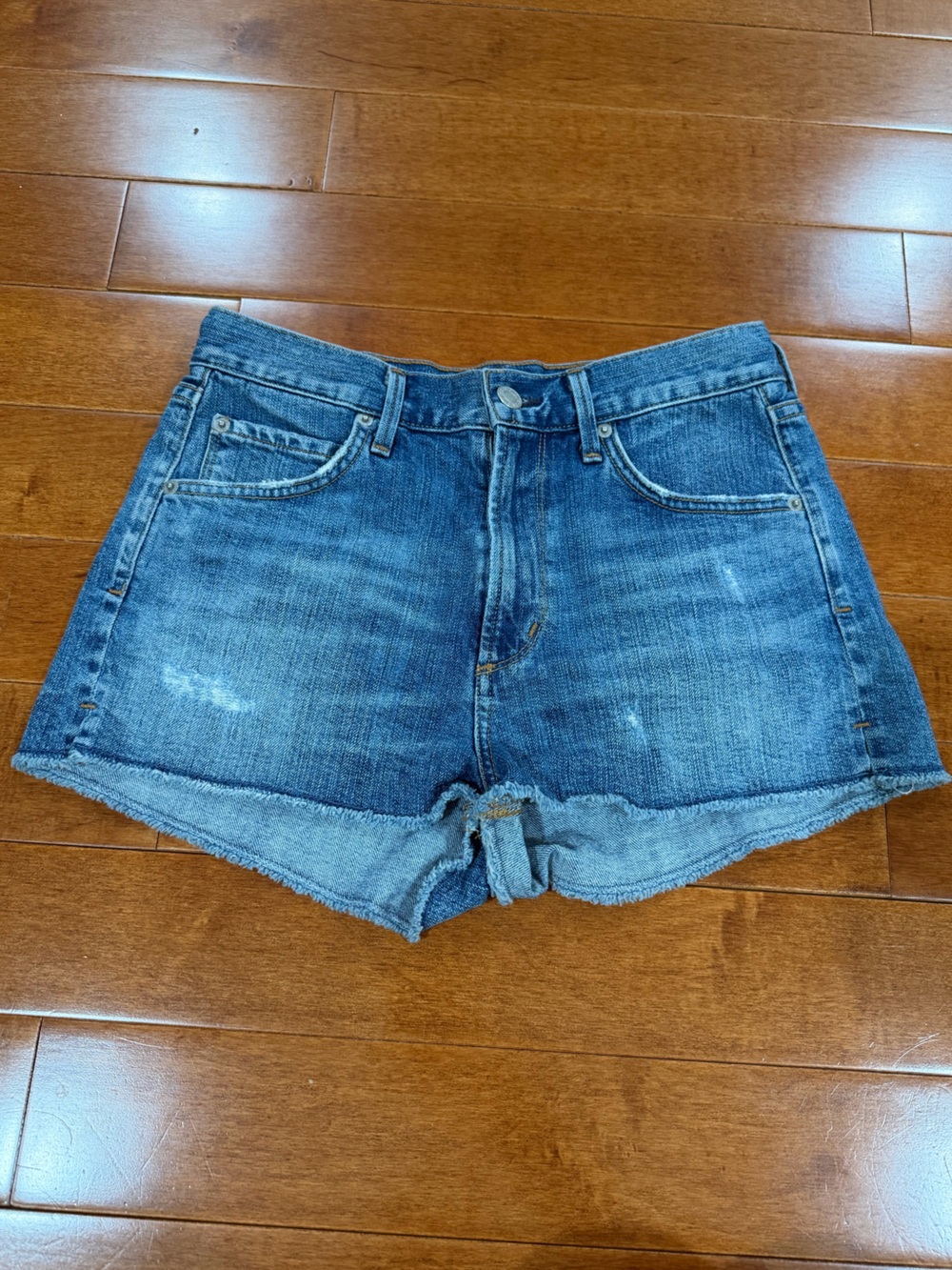 Agolde Blue Denim High Rise Anja Cut Off Jean Shorts Sz. 25